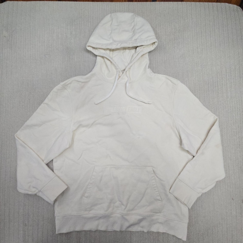 American Eagle Hoodie Mens Medium White Logo Fleece Pullover Kangaroo Pocket